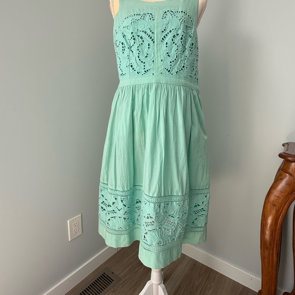Anthropologie Seafoam Green Eyelet Midi Dress
